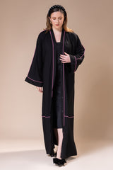 Black Abaya with Pink Trim