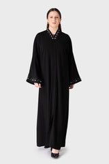 Black Pearl Neck Sleeve Abaya