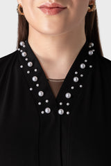 Black Pearl Neck Abaya