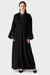 Black Pearl Neck Sleeve Belt Abaya