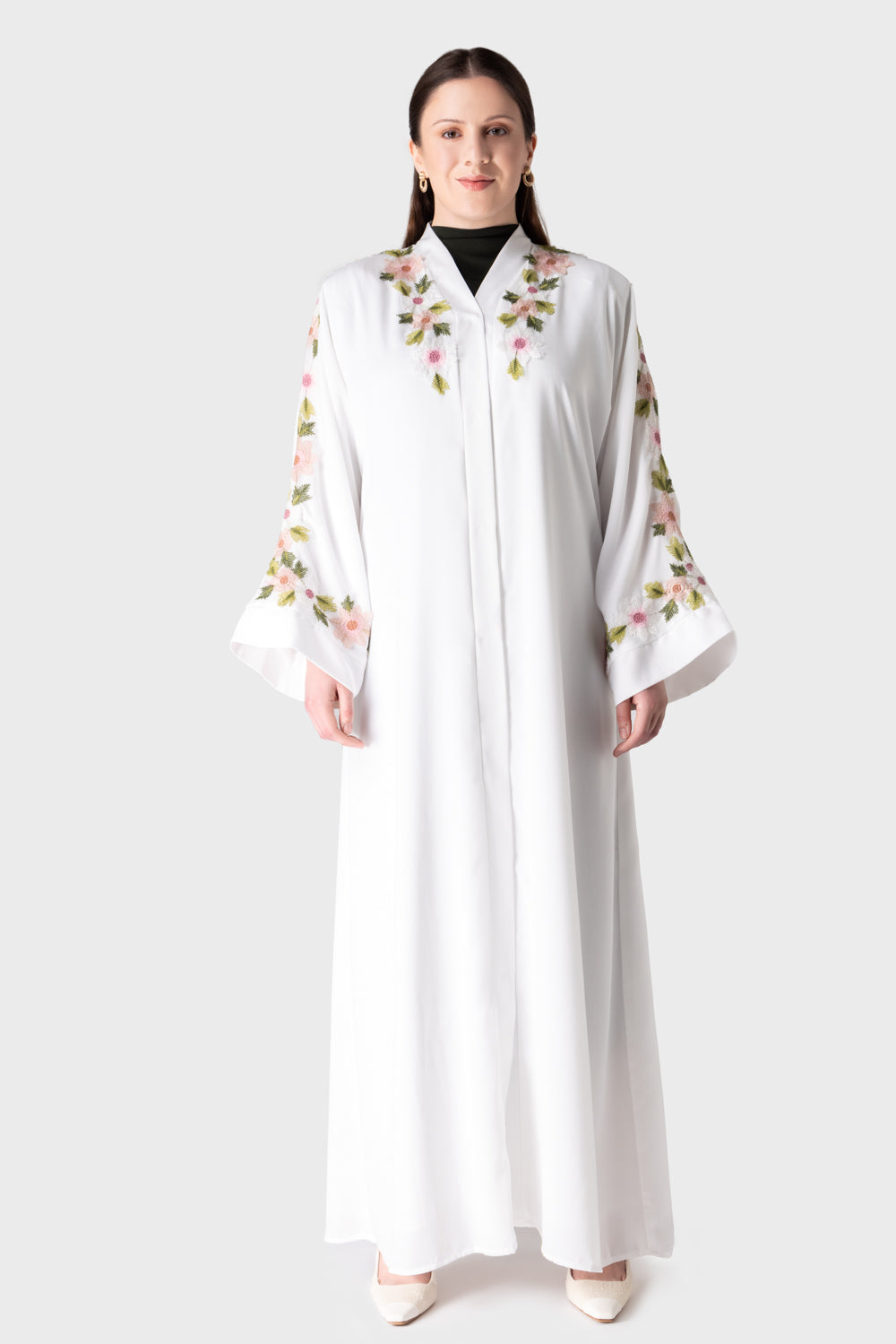 White Flower Sleeve Abaya