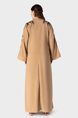 Beige with Black Embroidery Sleeve Abaya