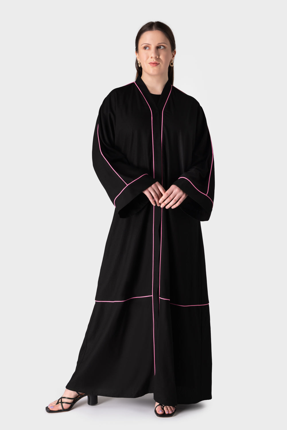 Black Abaya with Pink Trim