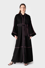 Black Abaya with Pink Trim Belt