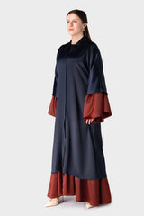 Navy Orange Layered Abaya