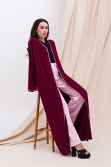Burgundy Open Abaya with Belt