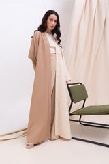 Cotton Linen Plain Beige Open Abaya