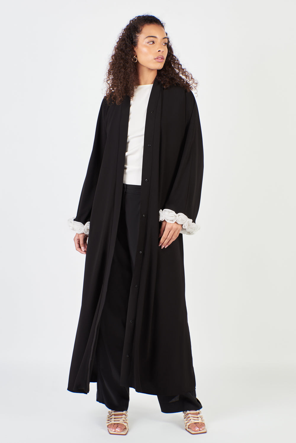 3D Flower Cuff Black Open Abaya