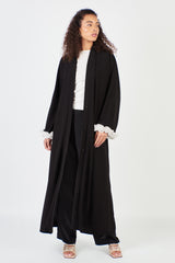 3D Flower Cuff Black Open Abaya
