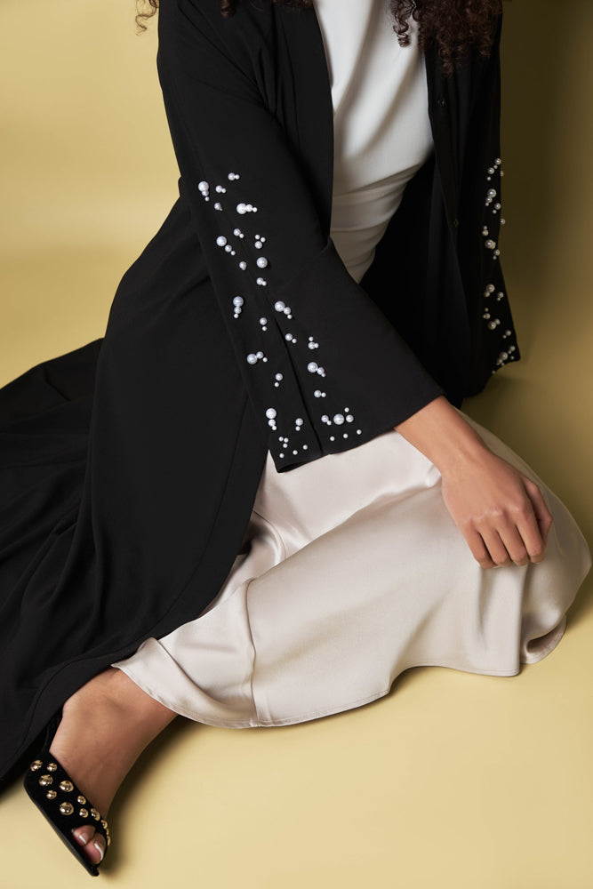 Black Pearl Abaya with Sleeve Slit