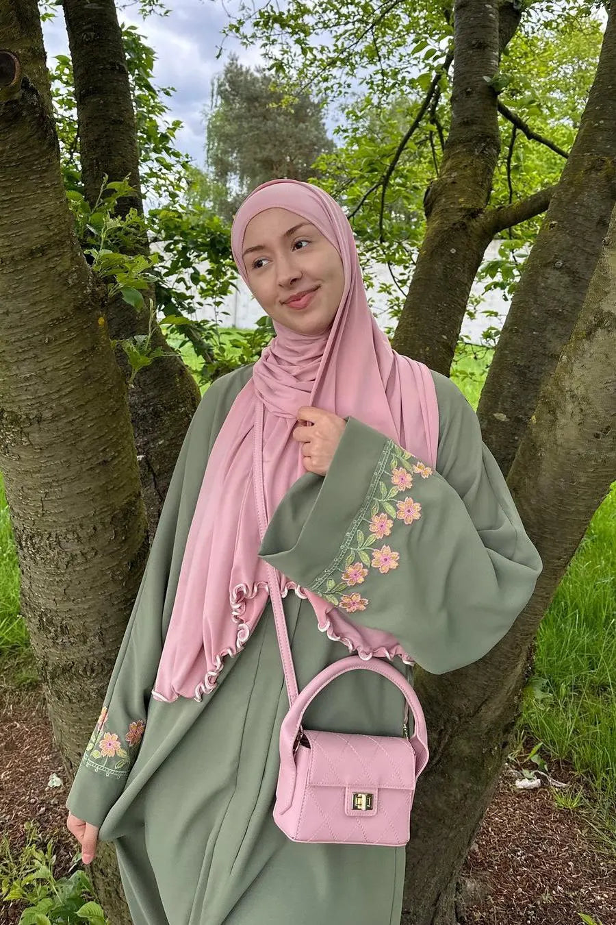 Embroidered Sage Green Abaya