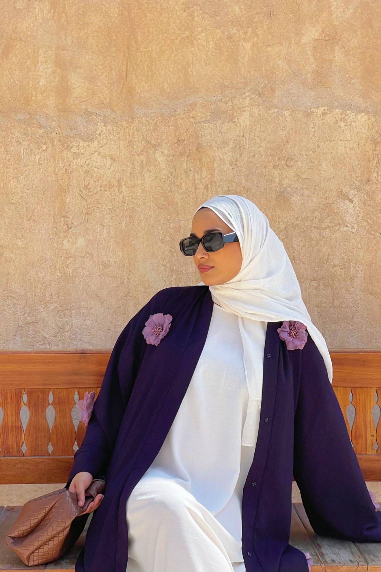 Purple 3D Flower Belt Abaya