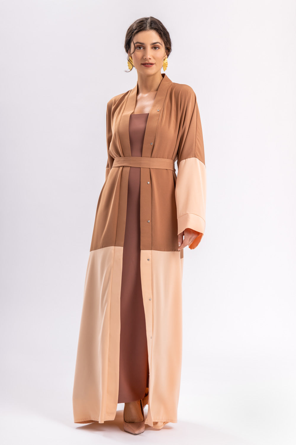 Beige Peach Open Abaya Belt FERADJE