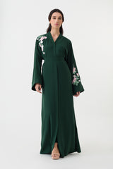 Emerald Green Abaya Belt with Pink Floral