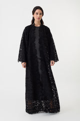 Black Lace Open Abaya