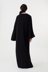 Black Open Abaya White Lace