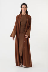 Brown Gold Embroidered Open Abaya