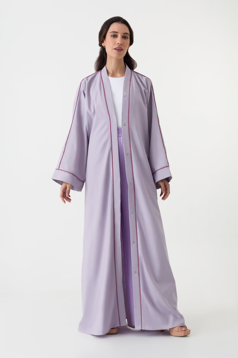 Cotton Linen Open Abaya Lilac