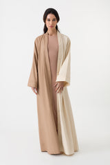 Cotton Linen Plain Beige Open Abaya