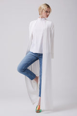 Feradje White Open Front Abaya with Back Flowers in Crepe