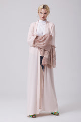 Feradje Open Pink Abaya with Shimmery Sleeves in Crepe