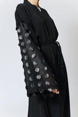 Feradje Black Abaya Leather Circles See Through Sleeves