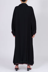 Feradje Black Abaya with Stripes on Sleeves and Hem in Silk
