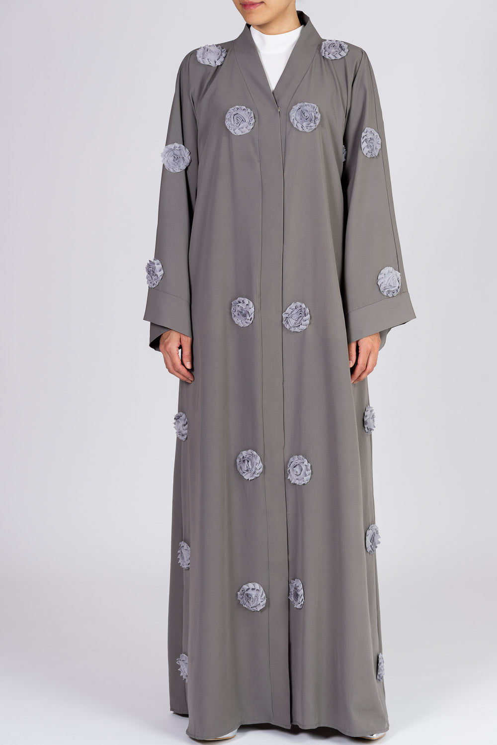 Feradje Dark Grey Closed Abaya with Flowers