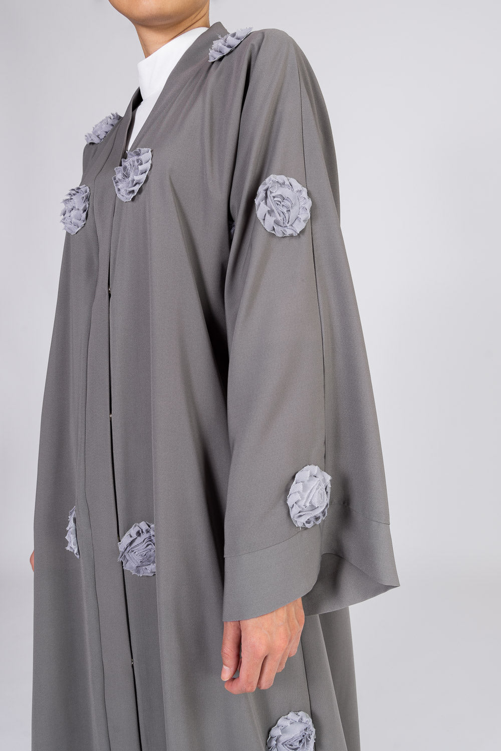 Feradje Dark Grey Closed Abaya with Flowers