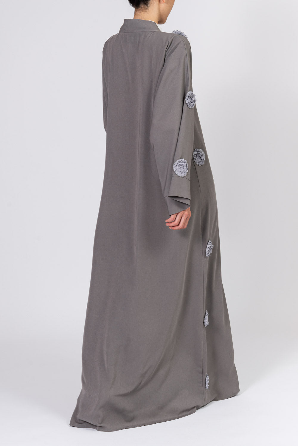 Feradje Dark Grey Closed Abaya with Flowers