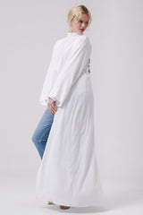 Feradje White Open Abaya with Back Flowers Crepe
