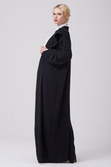 Feradje Black Open Abaya Frills Collar