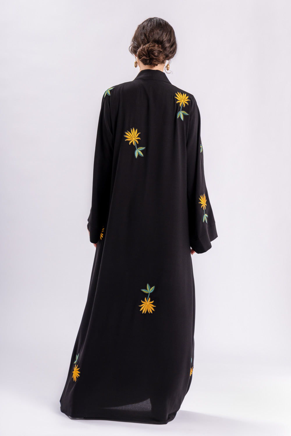 Black Abaya Gold Flowers FERADJE