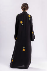 Black Abaya Gold Flowers FERADJE