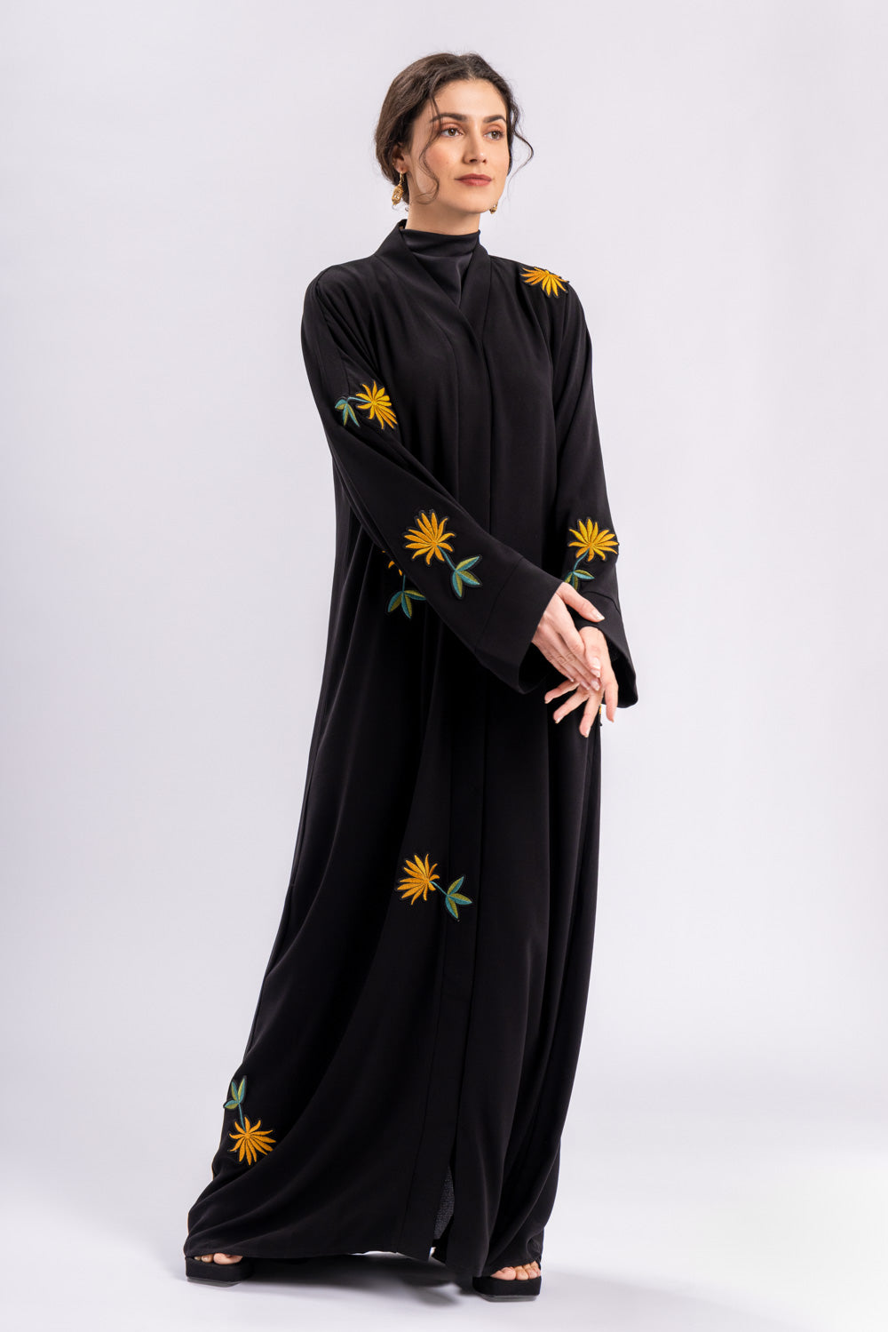 Black Abaya Gold Flowers FERADJE