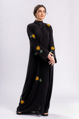 Black Abaya Gold Flowers FERADJE