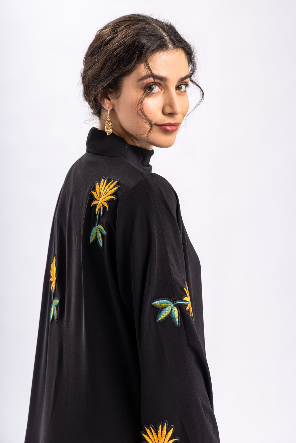 Black Abaya Gold Flowers FERADJE
