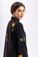 Black Abaya Gold Flowers FERADJE