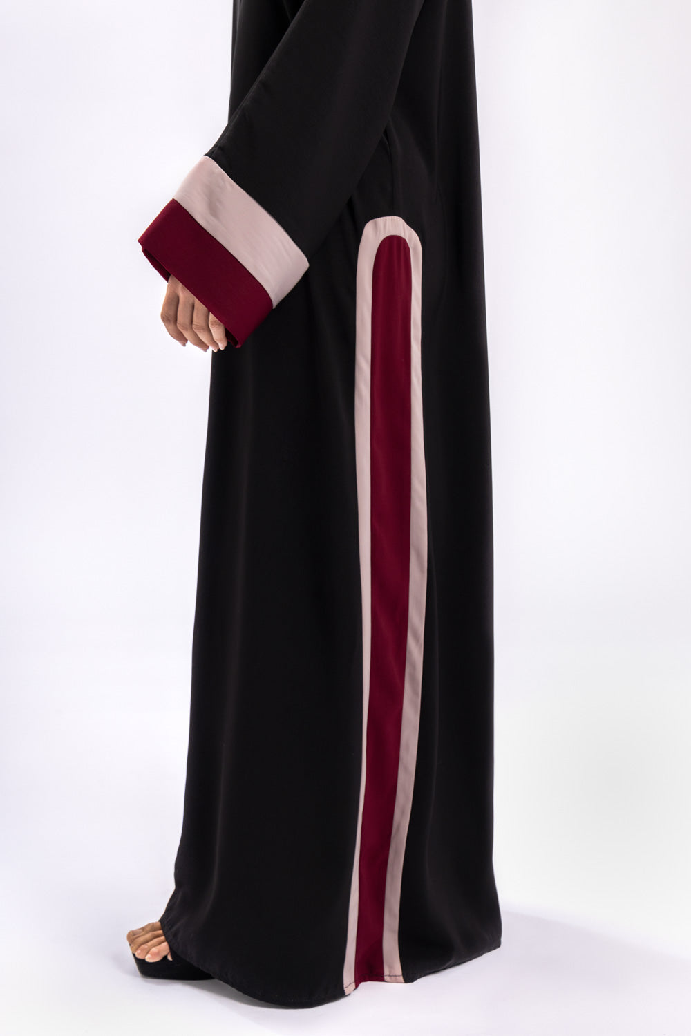 Black Abaya Red Pink Stripe FERADJE