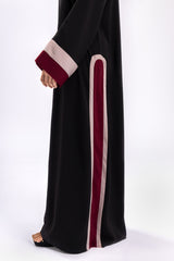 Black Abaya Red Pink Stripe FERADJE