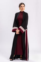 Black Open Abaya Red Pink Stripe FERADJE