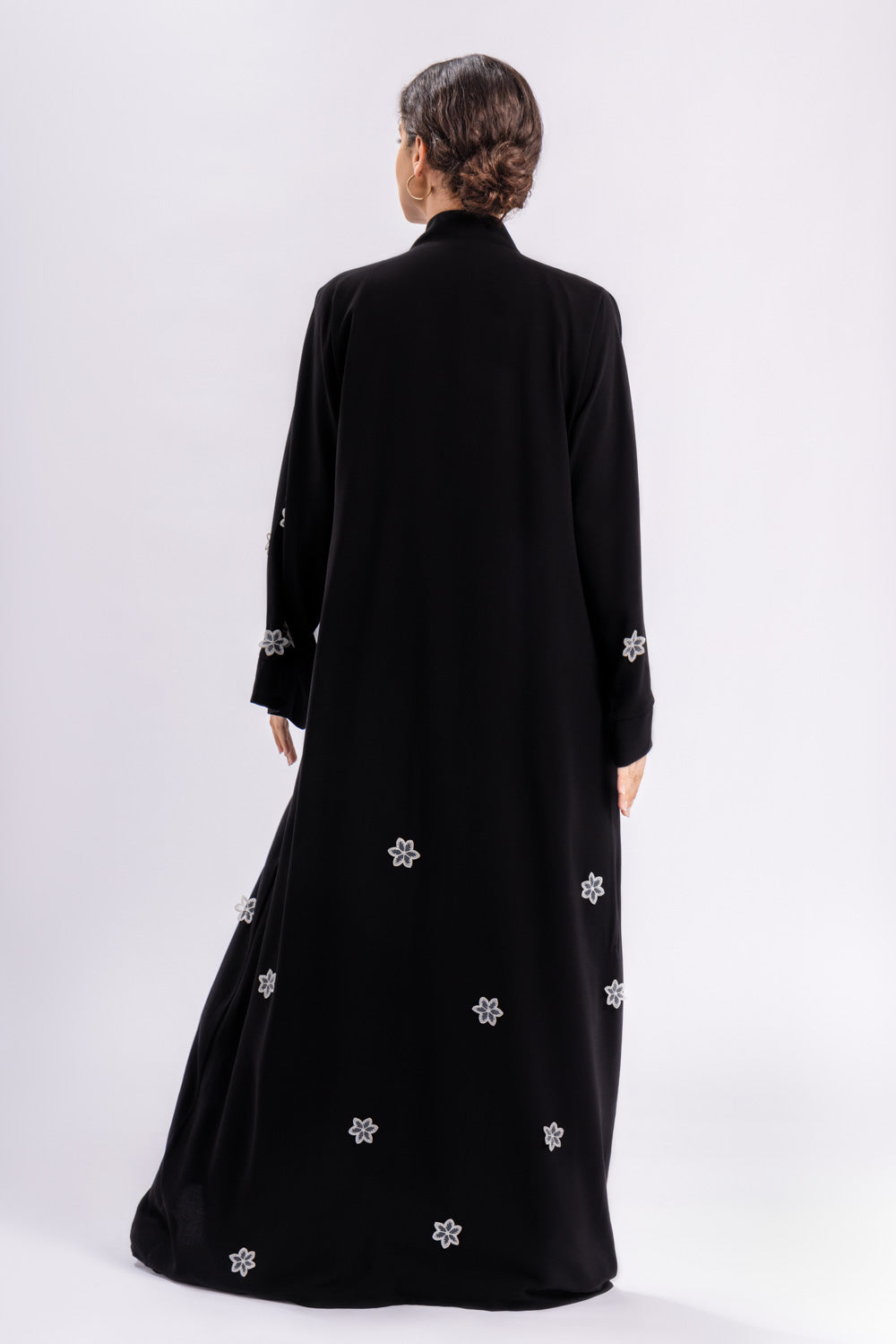 Black Abaya White Flowers FERADJE