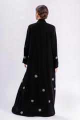Black Abaya White Flowers FERADJE