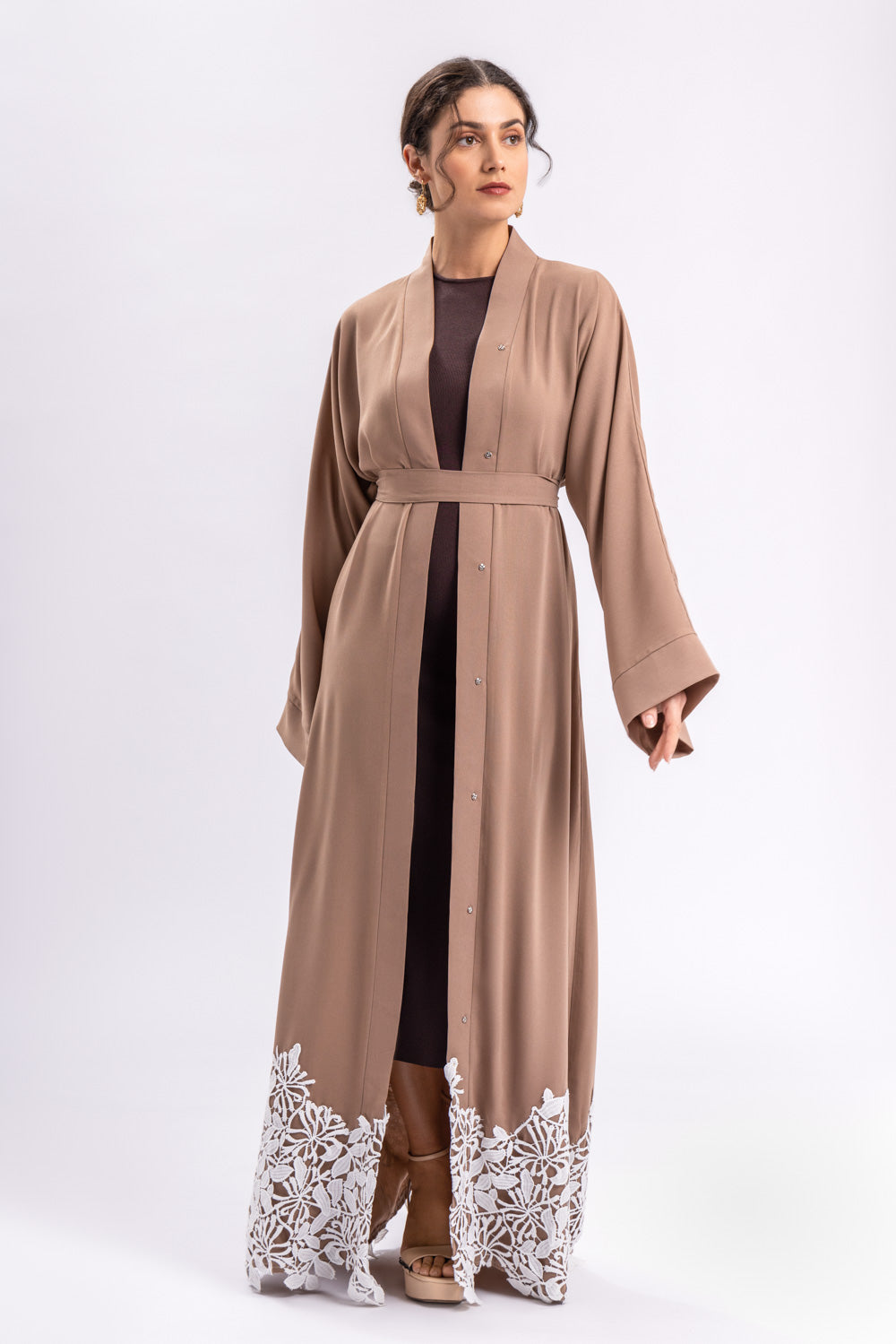 Brown Lace Open Abaya Belt FERADJE