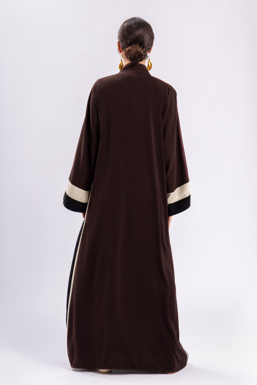 Brown Beige Black Stripe Abaya FERADJE