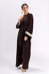 Brown Beige Black Stripe Belt Abaya FERADJE