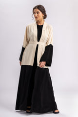 Beige Black Open Abaya FERADJE