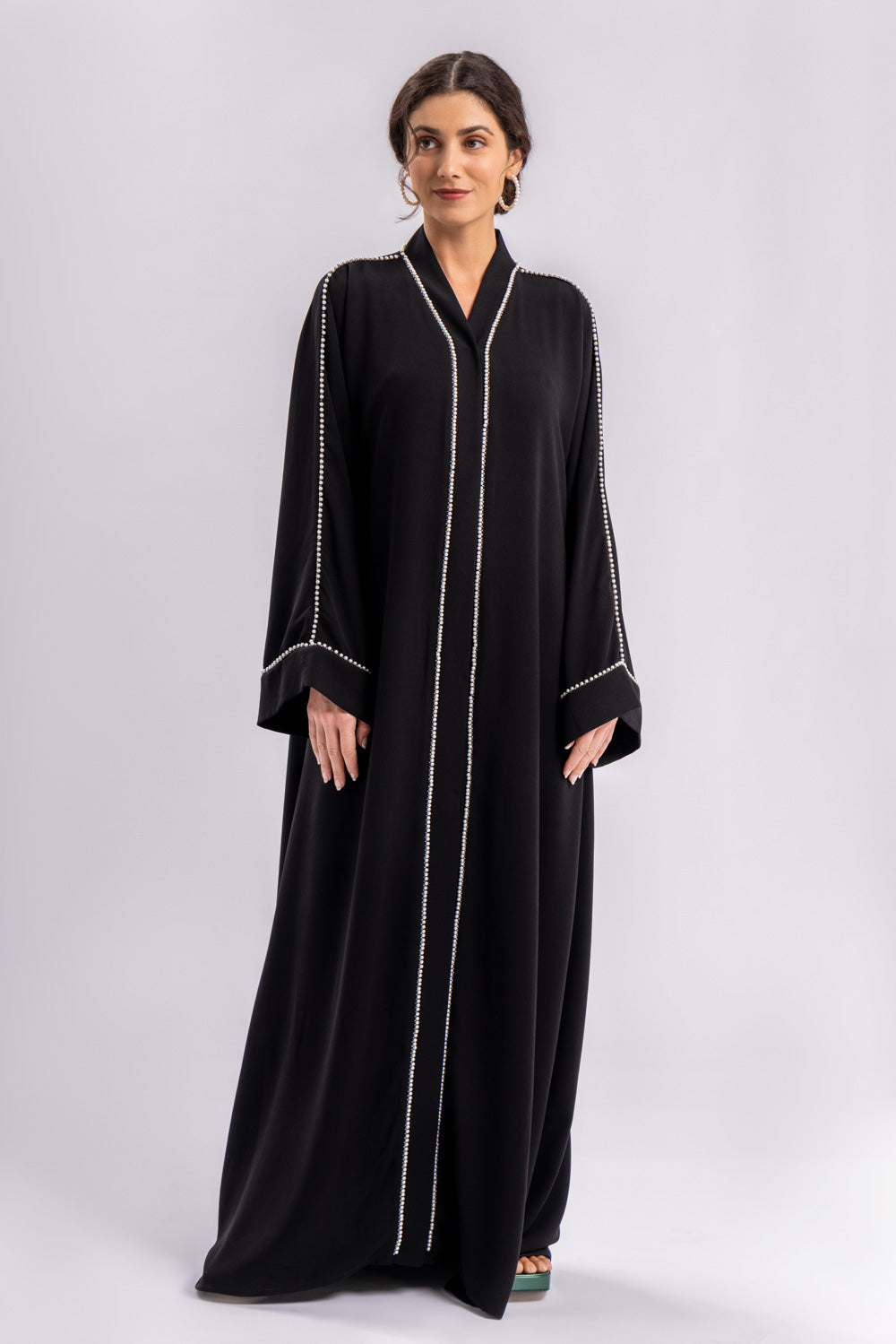 Black White Pearls Abaya FERADJE