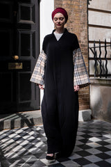 Feradje Beige Burberry Check Sleeves Black Abaya