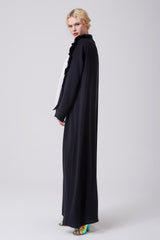 Feradje Black Open Abaya with Frills on Sleeves